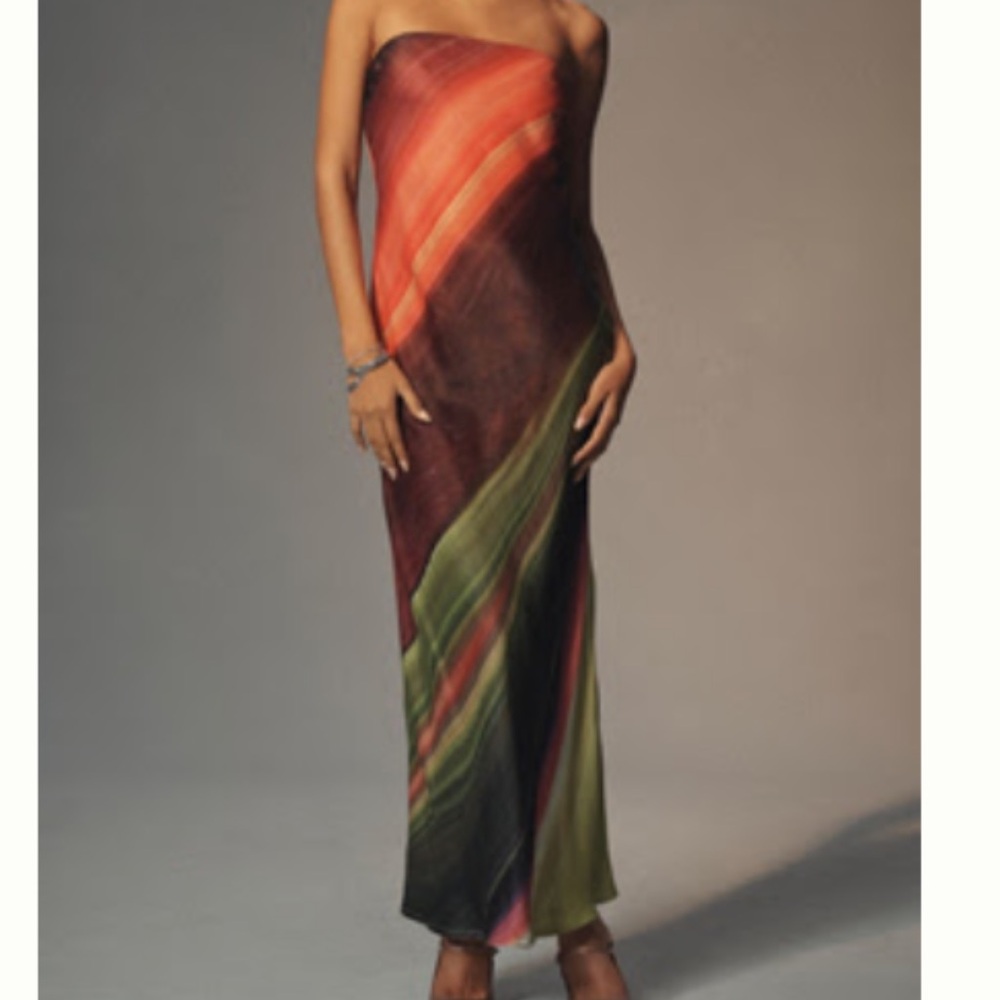 Anthropologie multicolored satin Maxi Dress